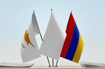 Flags of Cyprus and Armenia with a white flag in the middle