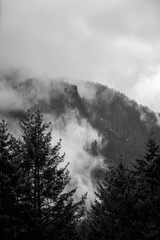 Foggy Black and White Cliffs in the Columbia River Gorge