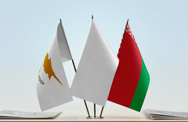 Flags of Cyprus and Belarus with a white flag in the middle