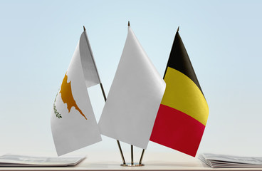 Flags of Cyprus and Belgium with a white flag in the middle