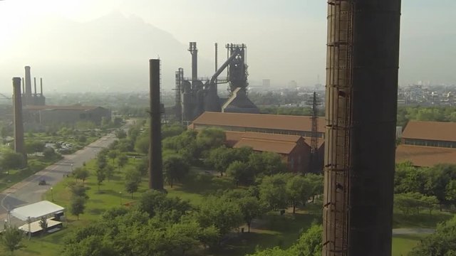 Aerial shot of the Parque Fundidora Chimney in Monterrey