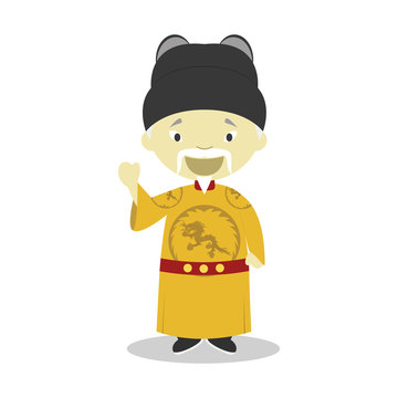 Emperor Ming Hongwu Cartoon Character. Vector Illustration. Kids History Collection.