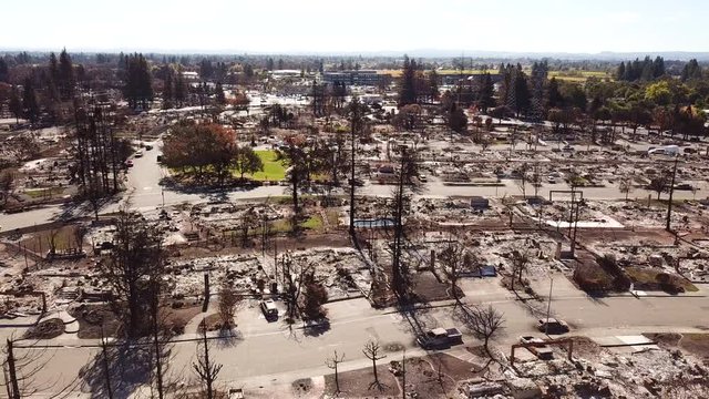 Shocking aerial of devastation from the 2017 Santa Rosa Tubbs fire disaster which destroyed whole neighborhoods.