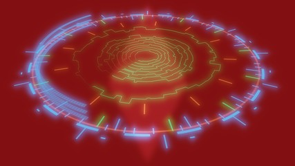 Graphical user interface, lines on a red background, 3d rendering