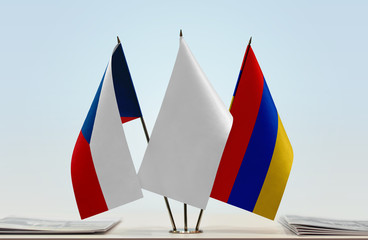 Flags of Czech Republic and Armenia with a white flag in the middle