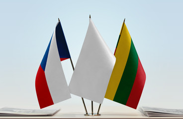 Flags of Czech Republic and Lithuania with a white flag in the middle