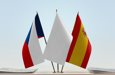 Flags of Czech Republic and Spain with a white flag in the middle