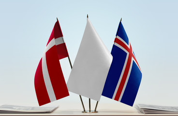 Flags of Denmark and Iceland with a white flag in the middle