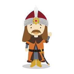 Vlad VIII the Impaler (Vlad Dracula) cartoon character. Vector Illustration. Kids History Collection.