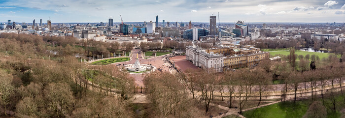 Aerial view on Buckingham palace in sunny day, London