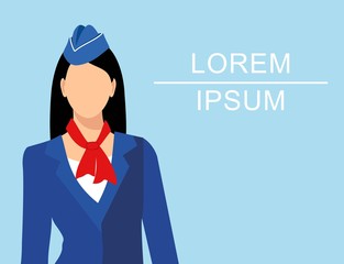 Illustration of stewardess dressed in blue uniform