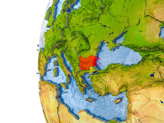 Map of Bulgaria on model of globe
