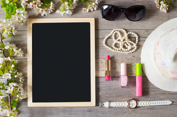 Morning begins with a good mood, cosmetics and stylish accessories