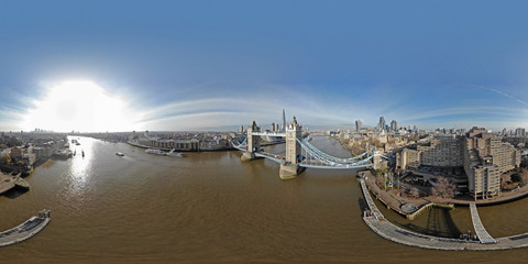 Aerial view on Tower Bridge and Shard in sunny day, London