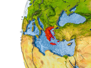 Map of Greece on model of globe