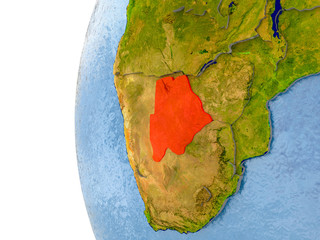 Map of Botswana on model of globe
