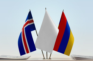 Flags of Iceland and Armenia with a white flag in the middle