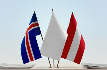 Flags of Iceland and Austria with a white flag in the middle