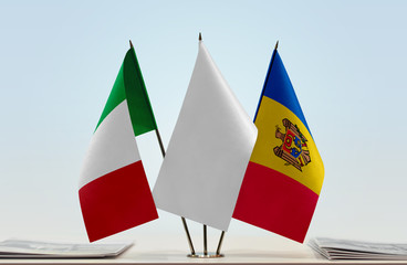 Flags of Italy and Moldova with a white flag in the middle