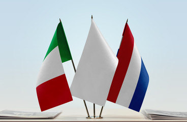 Flags of Italy and Netherlands with a white flag in the middle