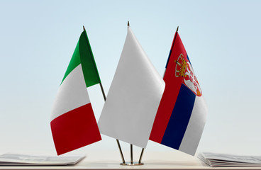 Flags of Italy and Serbia with a white flag in the middle