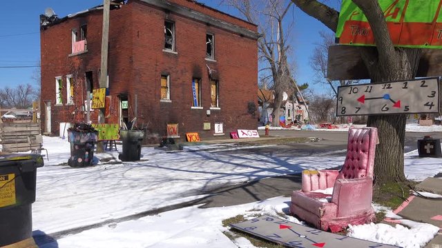 Abandoned items like are assembled into art objects in this Detroit neighborhood.