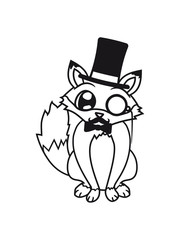 sir herr gentlemen mustache schnurrbart monokel brille zylinder hut sitzend süß niedlich klein kind fuchs schön design cool comic cartoon clipart logo tier wald
