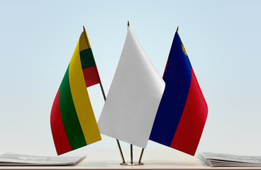Flags of Lithuania and Liechtenstein with a white flag in the middle