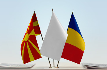 Flags of Macedonia (FYROM) and Romania with a white flag in the middle