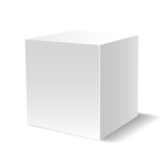 White cube. 3d light gypsum primitive block, vector design emptyplatform pedestal or blank podium isolated on white background