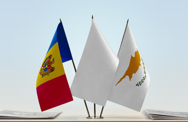 Flags of Moldova and Cyprus with a white flag in the middle