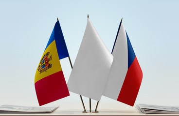 Flags of Moldova and Czech Republic with a white flag in the middle