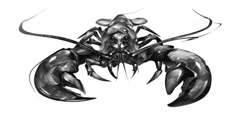 painted lobster on white background in front