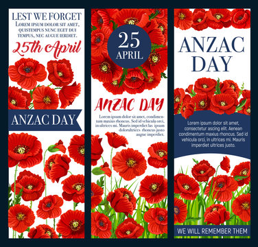 Anzac Day Lest We Forget banner with poppy flower