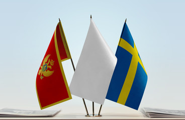 Flags of Montenegro and Sweden with a white flag in the middle