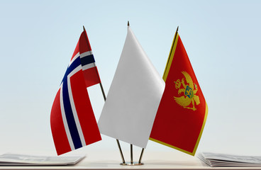 Flags of Norway and Montenegro with a white flag in the middle