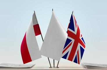 Flags of Poland and Great Britain with a white flag in the middle