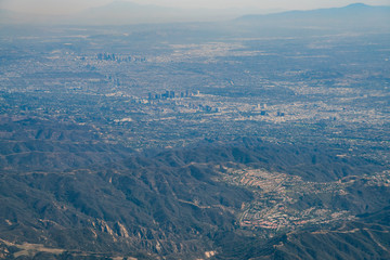 Fototapeta premium Aerial view of Los Angeles downtown and Westwood downtown