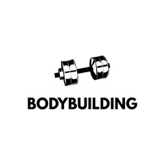 Dumbbel icon. Bodybuilding label. Fitness club logo, gym logotype. Vector illustration.