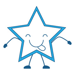 kawaii star showing the tongue over white background, blue shading vector illustration