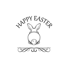 Happy Easter greeting card with cute easter bunny from back view. Vecctor.