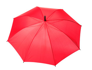 Stylish red umbrella on white background