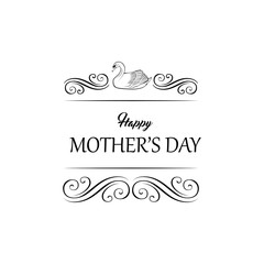 Vector swan - mother s day greeting card. Swirls, filigree flourish elements.