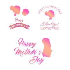 Set of mother and baby silhouette symbols. Happy Mother s Day icons. Vector.