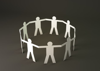 3d rendering papercraft a group of people holding hands with grey background