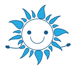 kawaii happy sun icon over white background, blue shading design. vector illustration