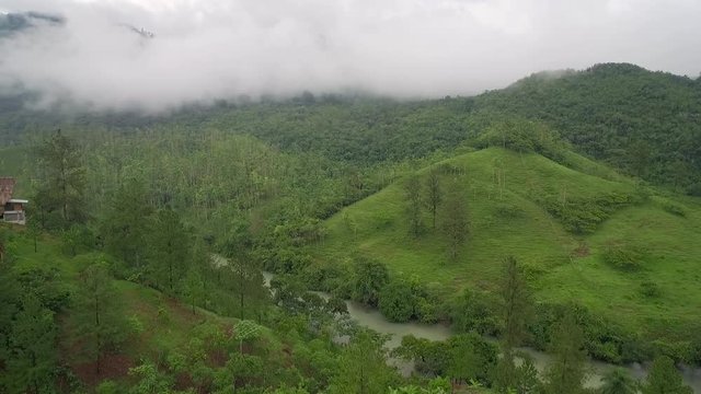An aerial over the Semuc Champey river in Guatemala.
