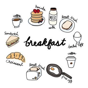 Illustration drawing style of food breakfast collection