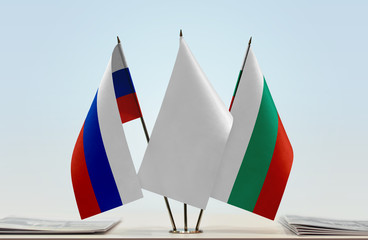 Flags of Russia and Bulgaria with a white flag in the middle