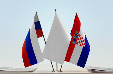 Flags of Russia and Croatia with a white flag in the middle
